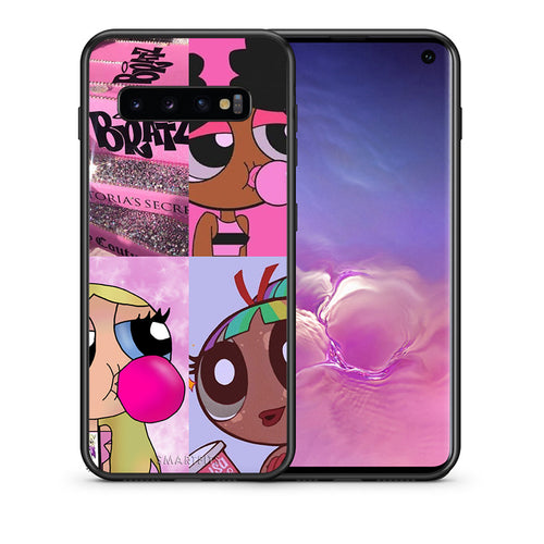 Θήκη Αγίου Βαλεντίνου Samsung S10 Bubble Girls από τη Smartfits με σχέδιο στο πίσω μέρος και μαύρο περίβλημα | Samsung S10 Bubble Girls case with colorful back and black bezels