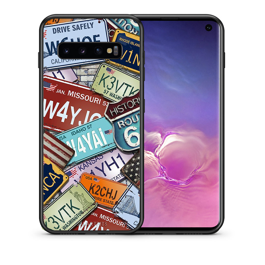 Θήκη Samsung S10 Car Plates από τη Smartfits με σχέδιο στο πίσω μέρος και μαύρο περίβλημα | Samsung S10 Car Plates case with colorful back and black bezels