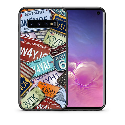 Θήκη Samsung S10 Car Plates από τη Smartfits με σχέδιο στο πίσω μέρος και μαύρο περίβλημα | Samsung S10 Car Plates case with colorful back and black bezels