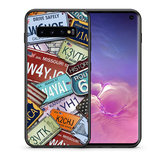 Θήκη Samsung S10 Car Plates από τη Smartfits με σχέδιο στο πίσω μέρος και μαύρο περίβλημα | Samsung S10 Car Plates case with colorful back and black bezels