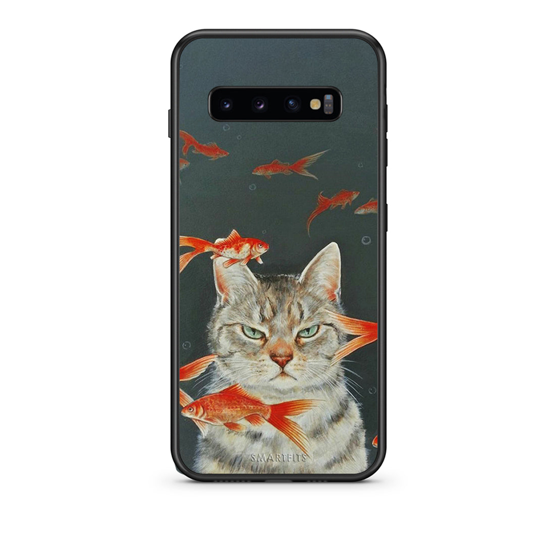 samsung s10 plus Cat Goldfish θήκη από τη Smartfits με σχέδιο στο πίσω μέρος και μαύρο περίβλημα | Smartphone case with colorful back and black bezels by Smartfits