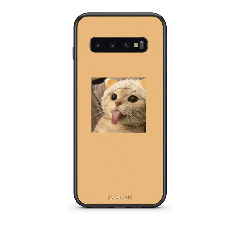 samsung s10 plus Cat Tongue θήκη από τη Smartfits με σχέδιο στο πίσω μέρος και μαύρο περίβλημα | Smartphone case with colorful back and black bezels by Smartfits
