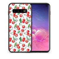 Thumbnail for Θήκη Samsung S10 Cherry Summer από τη Smartfits με σχέδιο στο πίσω μέρος και μαύρο περίβλημα | Samsung S10 Cherry Summer case with colorful back and black bezels