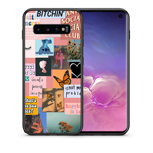 Θήκη Αγίου Βαλεντίνου Samsung S10 Collage Bitchin από τη Smartfits με σχέδιο στο πίσω μέρος και μαύρο περίβλημα | Samsung S10 Collage Bitchin case with colorful back and black bezels