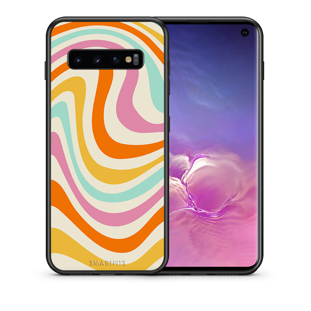 Θήκη Samsung S10 Colourful Waves από τη Smartfits με σχέδιο στο πίσω μέρος και μαύρο περίβλημα | Samsung S10 Colourful Waves case with colorful back and black bezels
