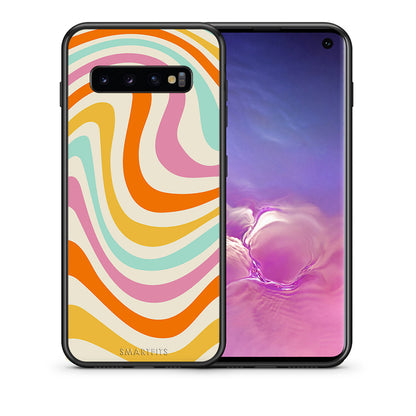 Θήκη Samsung S10 Colourful Waves από τη Smartfits με σχέδιο στο πίσω μέρος και μαύρο περίβλημα | Samsung S10 Colourful Waves case with colorful back and black bezels