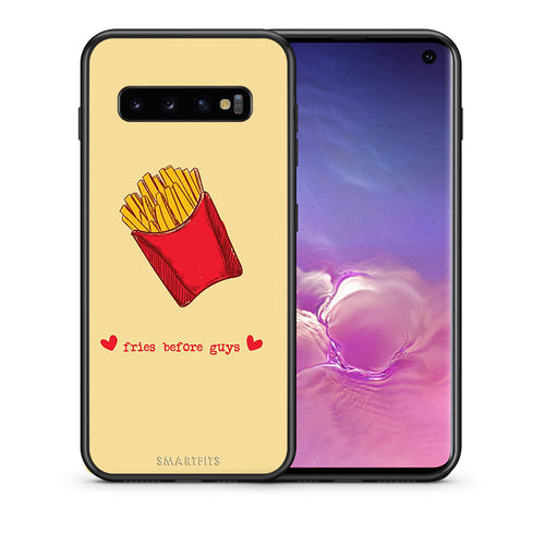 Θήκη Αγίου Βαλεντίνου Samsung S10 Fries Before Guys από τη Smartfits με σχέδιο στο πίσω μέρος και μαύρο περίβλημα | Samsung S10 Fries Before Guys case with colorful back and black bezels