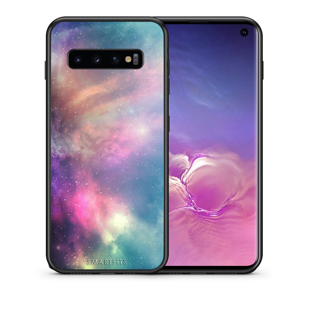 Θήκη Samsung S10 Rainbow Galaxy από τη Smartfits με σχέδιο στο πίσω μέρος και μαύρο περίβλημα | Samsung S10 Rainbow Galaxy case with colorful back and black bezels