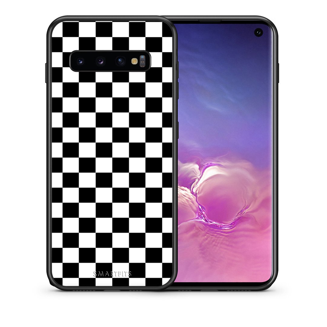 Θήκη Samsung S10 Squares Geometric από τη Smartfits με σχέδιο στο πίσω μέρος και μαύρο περίβλημα | Samsung S10 Squares Geometric case with colorful back and black bezels