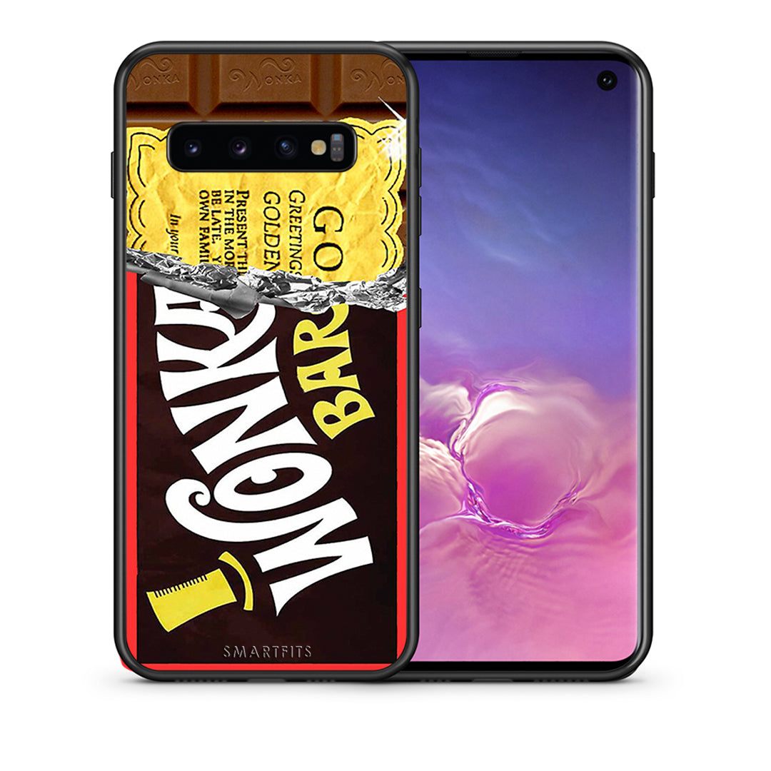 Θήκη Samsung S10+ Golden Ticket από τη Smartfits με σχέδιο στο πίσω μέρος και μαύρο περίβλημα | Samsung S10+ Golden Ticket case with colorful back and black bezels