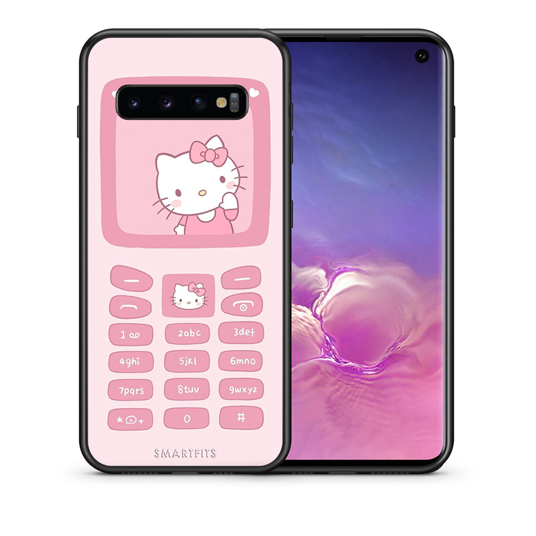 Θήκη Αγίου Βαλεντίνου Samsung S10+ Hello Kitten από τη Smartfits με σχέδιο στο πίσω μέρος και μαύρο περίβλημα | Samsung S10+ Hello Kitten case with colorful back and black bezels