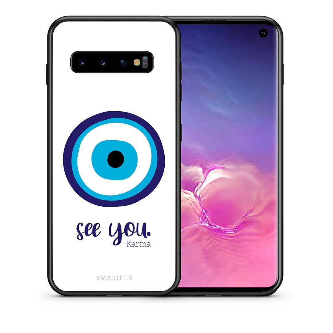 Θήκη Samsung S10 Karma Says από τη Smartfits με σχέδιο στο πίσω μέρος και μαύρο περίβλημα | Samsung S10 Karma Says case with colorful back and black bezels