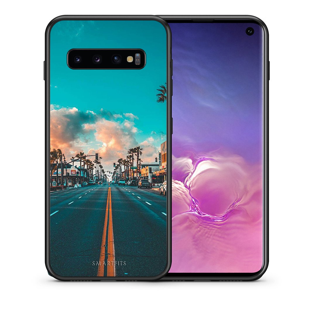 Θήκη Samsung S10 City Landscape από τη Smartfits με σχέδιο στο πίσω μέρος και μαύρο περίβλημα | Samsung S10 City Landscape case with colorful back and black bezels