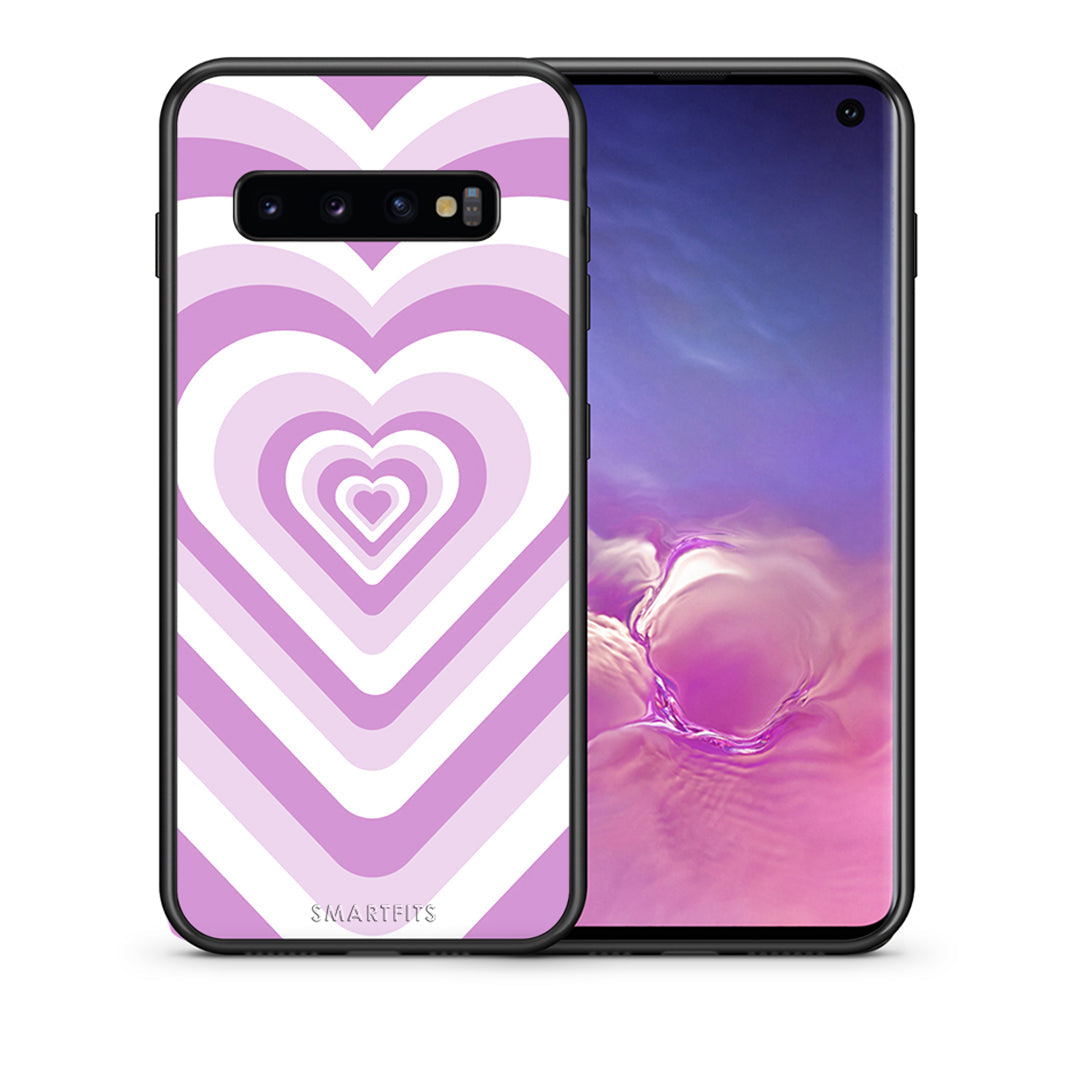 Θήκη Samsung S10 Lilac Hearts από τη Smartfits με σχέδιο στο πίσω μέρος και μαύρο περίβλημα | Samsung S10 Lilac Hearts case with colorful back and black bezels