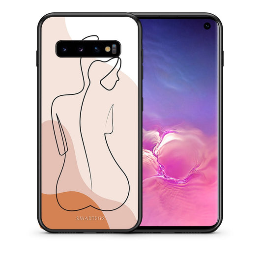 Θήκη Samsung S10 LineArt Woman από τη Smartfits με σχέδιο στο πίσω μέρος και μαύρο περίβλημα | Samsung S10 LineArt Woman case with colorful back and black bezels