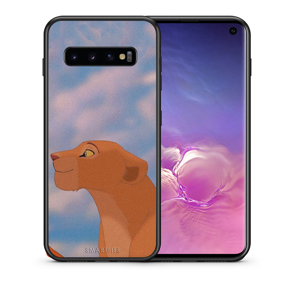 Θήκη Αγίου Βαλεντίνου Samsung S10+ Lion Love 2 από τη Smartfits με σχέδιο στο πίσω μέρος και μαύρο περίβλημα | Samsung S10+ Lion Love 2 case with colorful back and black bezels