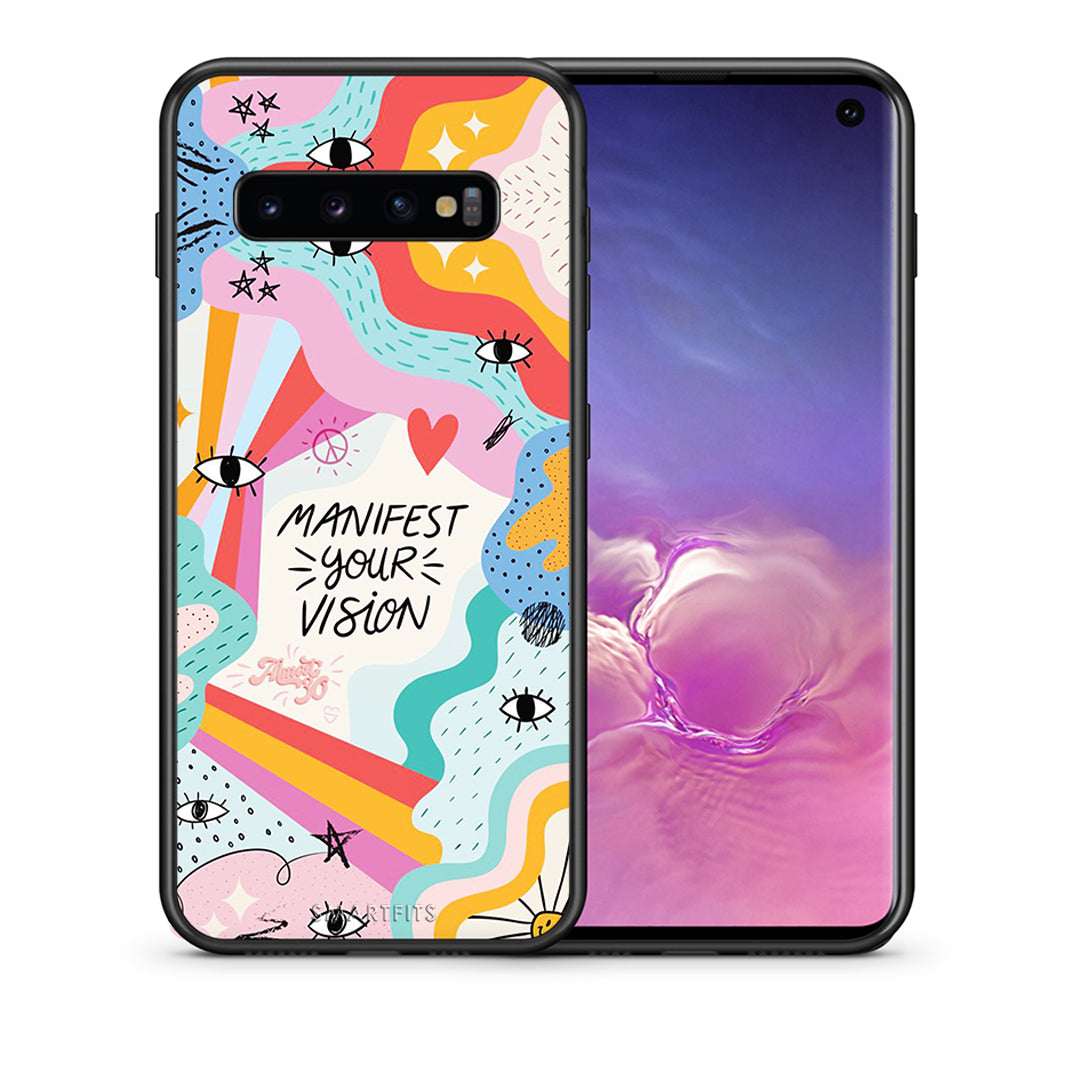 Θήκη Samsung S10+ Manifest Your Vision από τη Smartfits με σχέδιο στο πίσω μέρος και μαύρο περίβλημα | Samsung S10+ Manifest Your Vision case with colorful back and black bezels