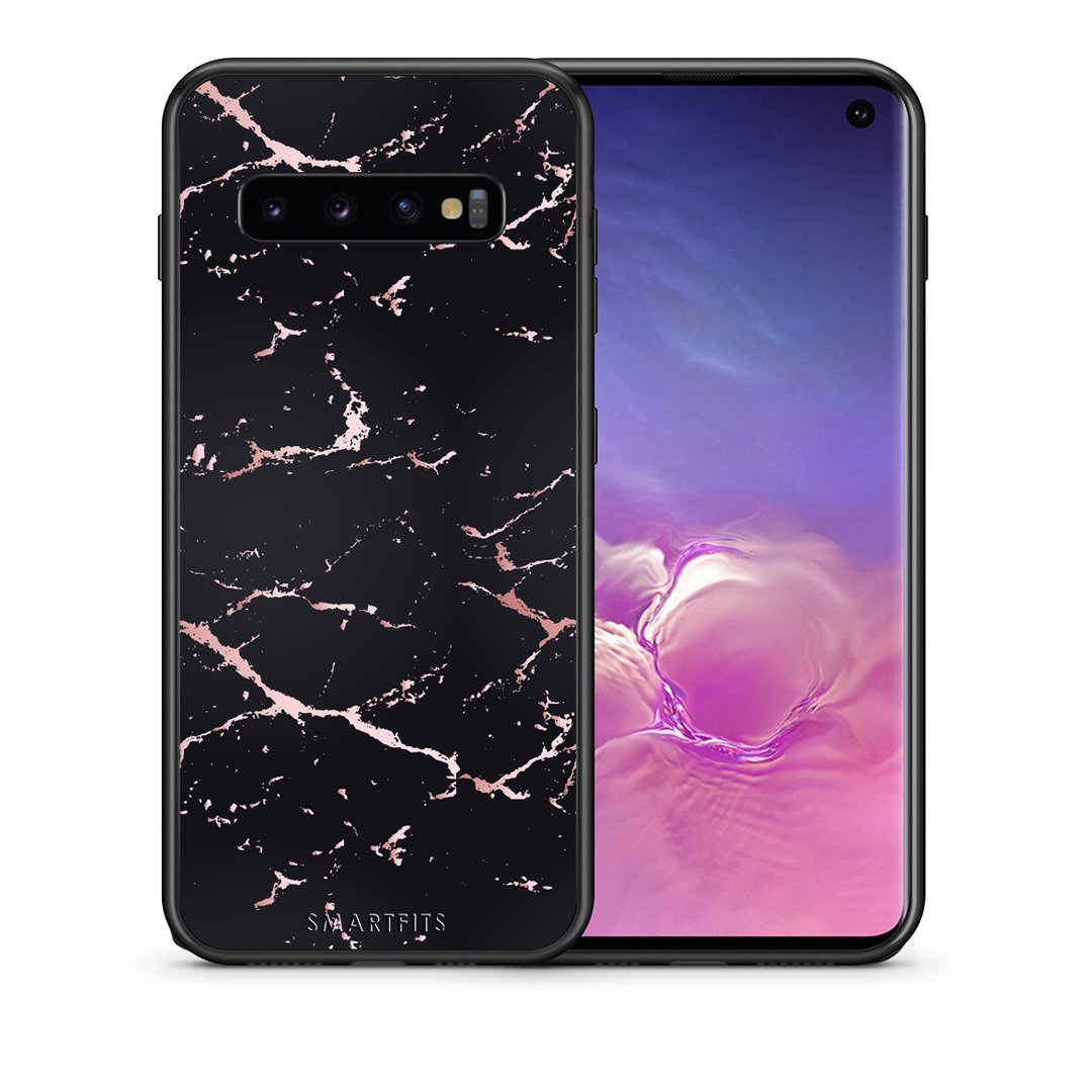 Θήκη Samsung S10 Black Rosegold Marble από τη Smartfits με σχέδιο στο πίσω μέρος και μαύρο περίβλημα | Samsung S10 Black Rosegold Marble case with colorful back and black bezels