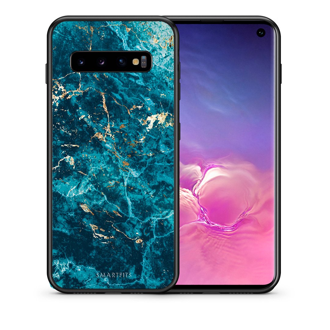 Θήκη Samsung S10 Marble Blue από τη Smartfits με σχέδιο στο πίσω μέρος και μαύρο περίβλημα | Samsung S10 Marble Blue case with colorful back and black bezels