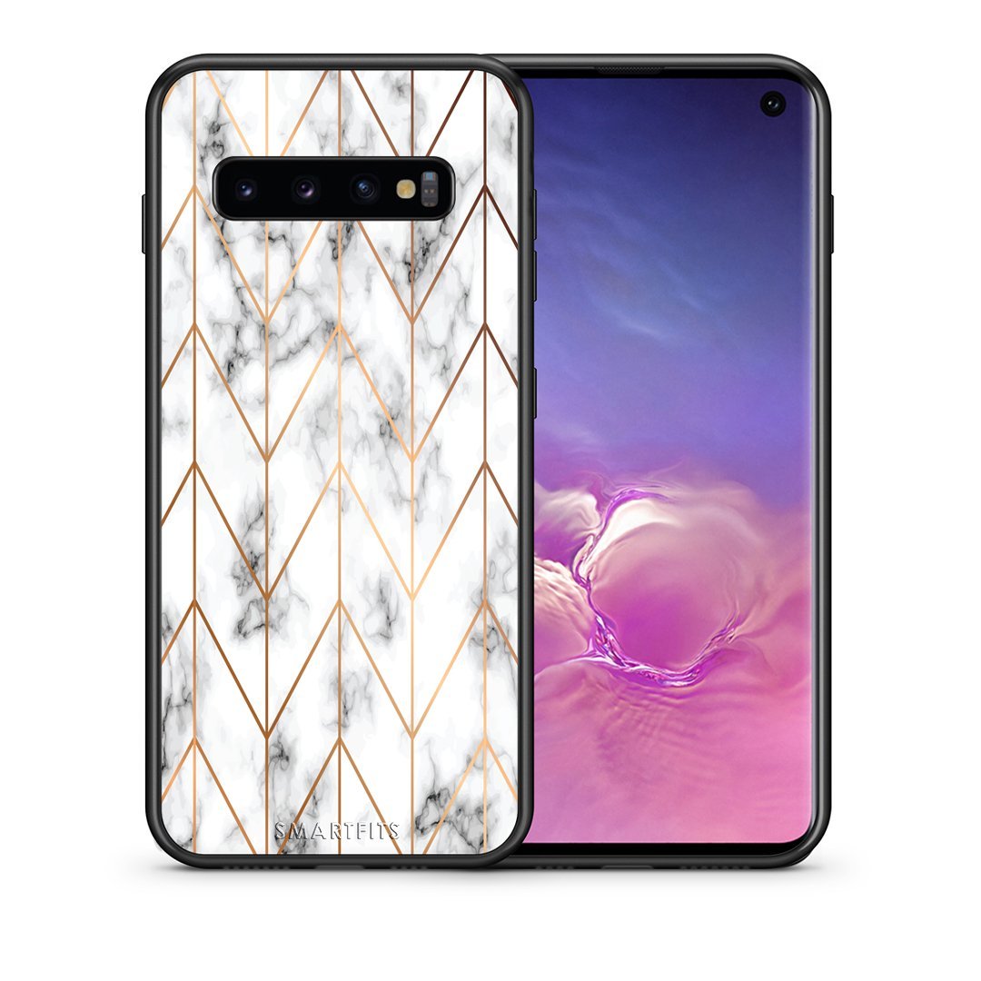 Θήκη Samsung S10 Gold Geometric Marble από τη Smartfits με σχέδιο στο πίσω μέρος και μαύρο περίβλημα | Samsung S10 Gold Geometric Marble case with colorful back and black bezels