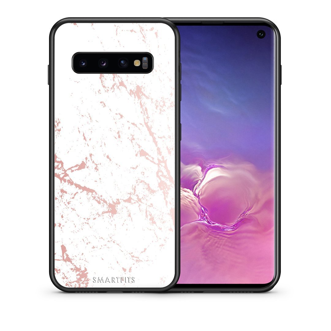 Θήκη Samsung S10 Pink Splash Marble από τη Smartfits με σχέδιο στο πίσω μέρος και μαύρο περίβλημα | Samsung S10 Pink Splash Marble case with colorful back and black bezels