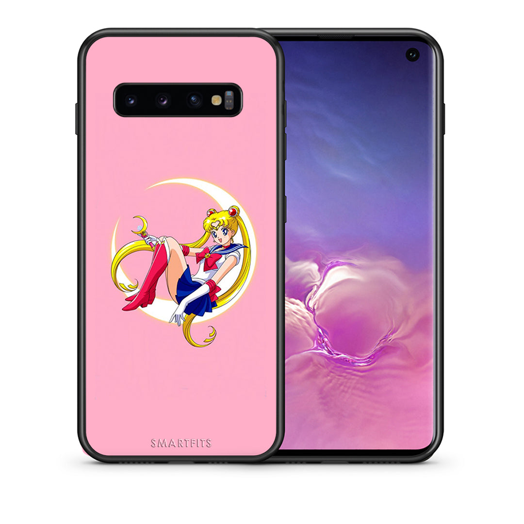 Θήκη Samsung S10 Moon Girl από τη Smartfits με σχέδιο στο πίσω μέρος και μαύρο περίβλημα | Samsung S10 Moon Girl case with colorful back and black bezels