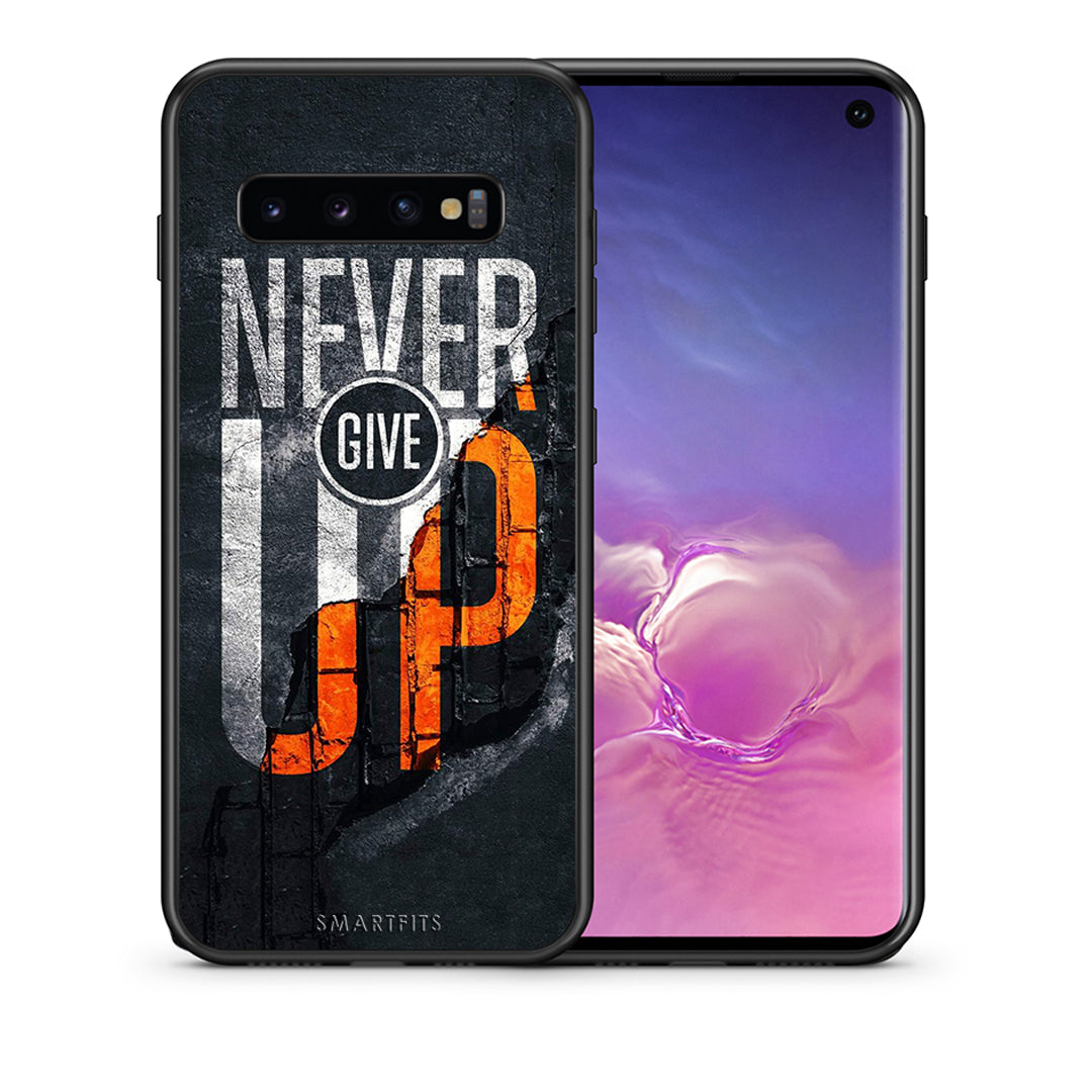 Θήκη Αγίου Βαλεντίνου Samsung S10 Never Give Up από τη Smartfits με σχέδιο στο πίσω μέρος και μαύρο περίβλημα | Samsung S10 Never Give Up case with colorful back and black bezels