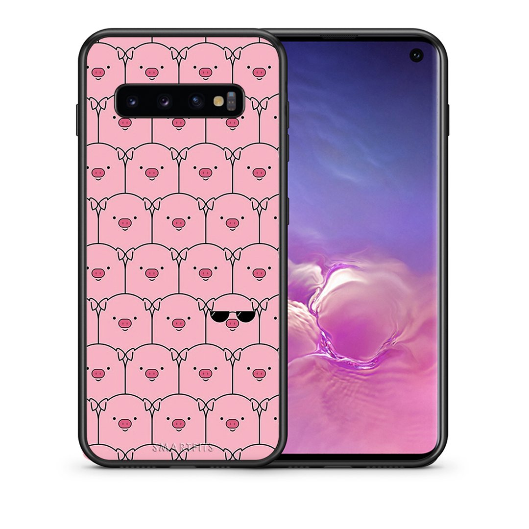 Θήκη Samsung S10 Pig Glasses από τη Smartfits με σχέδιο στο πίσω μέρος και μαύρο περίβλημα | Samsung S10 Pig Glasses case with colorful back and black bezels