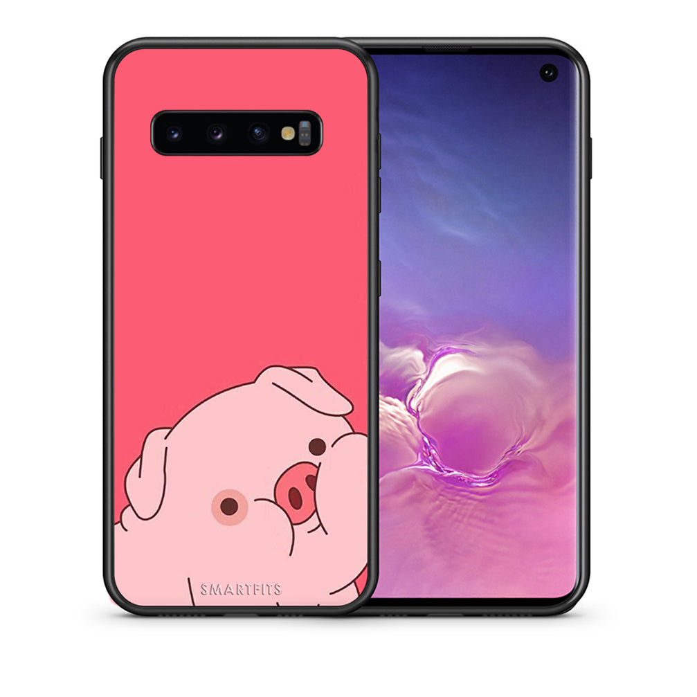 Θήκη Αγίου Βαλεντίνου Samsung S10+ Pig Love 1 από τη Smartfits με σχέδιο στο πίσω μέρος και μαύρο περίβλημα | Samsung S10+ Pig Love 1 case with colorful back and black bezels