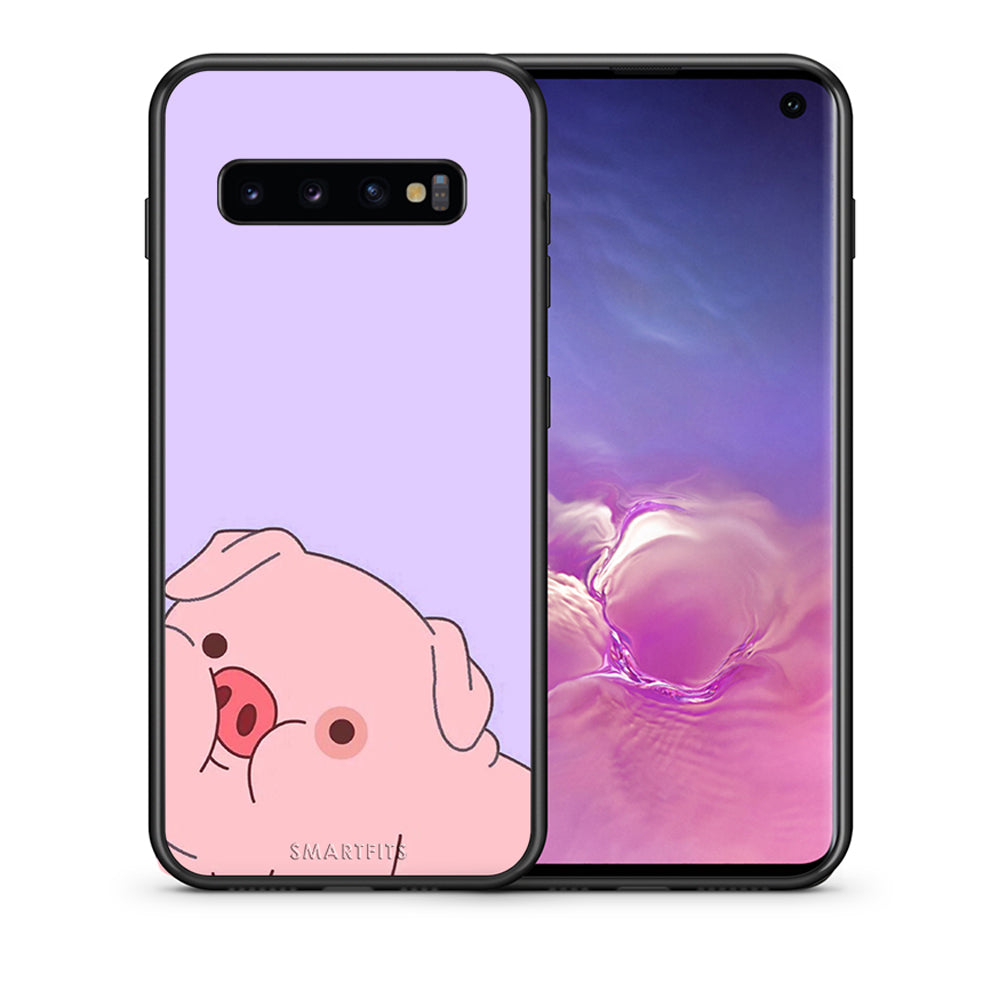 Θήκη Αγίου Βαλεντίνου Samsung S10+ Pig Love 2 από τη Smartfits με σχέδιο στο πίσω μέρος και μαύρο περίβλημα | Samsung S10+ Pig Love 2 case with colorful back and black bezels