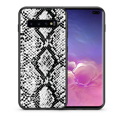 Θήκη Samsung S10+ White Snake Animal από τη Smartfits με σχέδιο στο πίσω μέρος και μαύρο περίβλημα | Samsung S10+ White Snake Animal case with colorful back and black bezels
