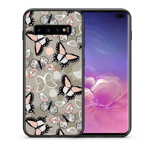 Θήκη Samsung S10+ Butterflies Boho από τη Smartfits με σχέδιο στο πίσω μέρος και μαύρο περίβλημα | Samsung S10+ Butterflies Boho case with colorful back and black bezels