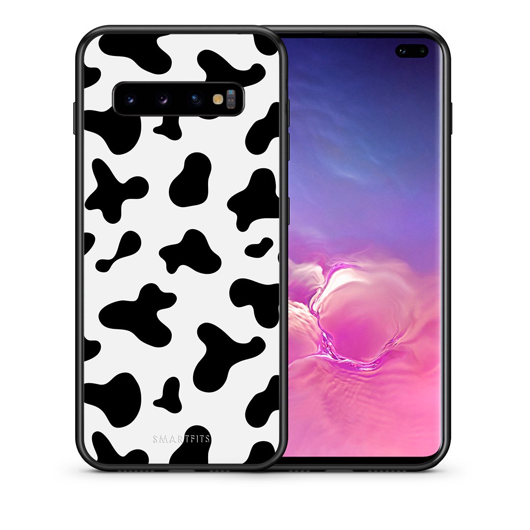 Θήκη Samsung S10+ Cow Print από τη Smartfits με σχέδιο στο πίσω μέρος και μαύρο περίβλημα | Samsung S10+ Cow Print case with colorful back and black bezels