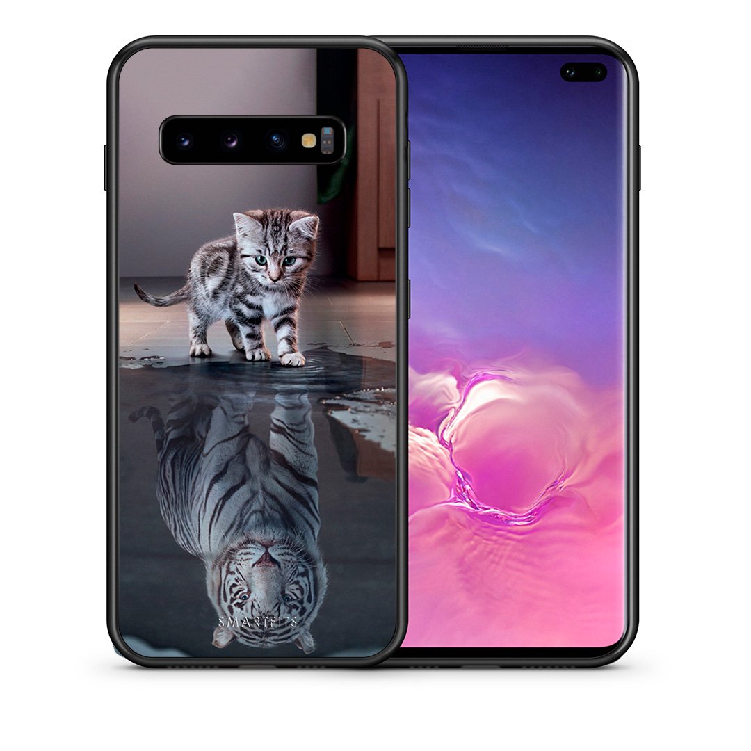 Θήκη Samsung S10+ Tiger Cute από τη Smartfits με σχέδιο στο πίσω μέρος και μαύρο περίβλημα | Samsung S10+ Tiger Cute case with colorful back and black bezels