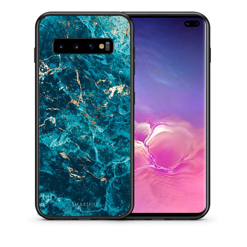Θήκη Samsung S10+ Marble Blue από τη Smartfits με σχέδιο στο πίσω μέρος και μαύρο περίβλημα | Samsung S10+ Marble Blue case with colorful back and black bezels