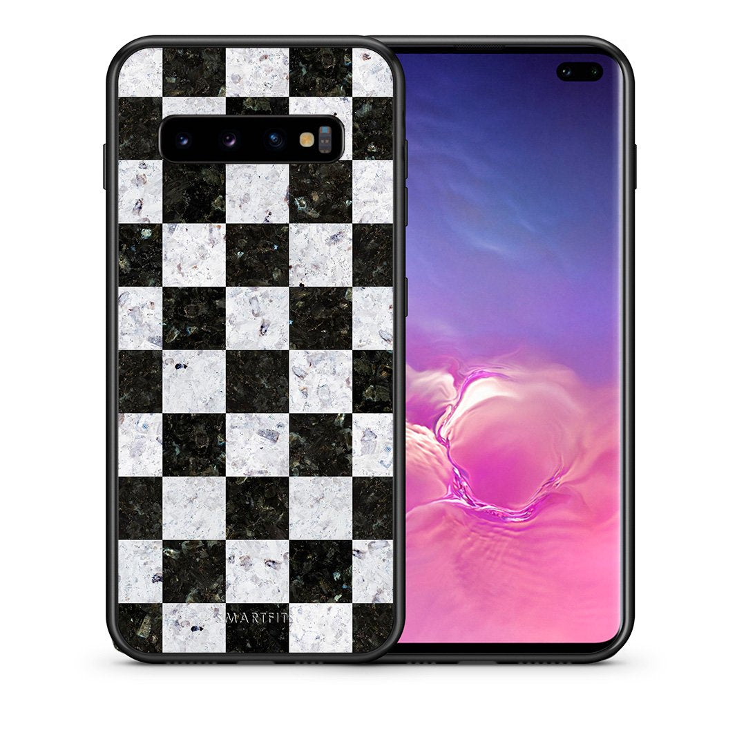 Θήκη Samsung S10+ Square Geometric Marble από τη Smartfits με σχέδιο στο πίσω μέρος και μαύρο περίβλημα | Samsung S10+ Square Geometric Marble case with colorful back and black bezels
