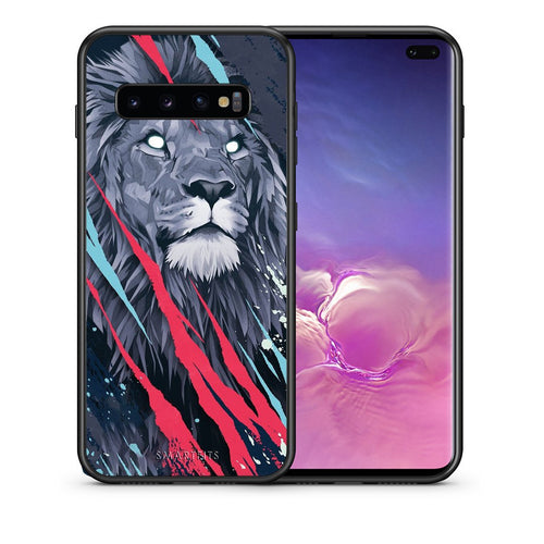 Θήκη Samsung S10+ Lion Designer PopArt από τη Smartfits με σχέδιο στο πίσω μέρος και μαύρο περίβλημα | Samsung S10+ Lion Designer PopArt case with colorful back and black bezels