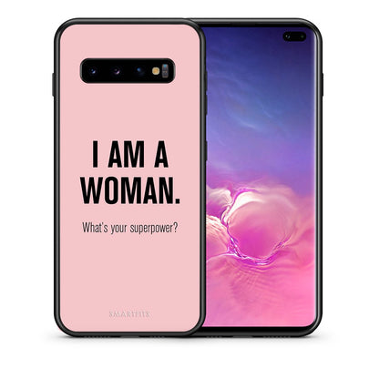 Θήκη Samsung S10+ Superpower Woman από τη Smartfits με σχέδιο στο πίσω μέρος και μαύρο περίβλημα | Samsung S10+ Superpower Woman case with colorful back and black bezels