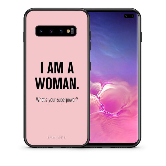 Θήκη Samsung S10+ Superpower Woman από τη Smartfits με σχέδιο στο πίσω μέρος και μαύρο περίβλημα | Samsung S10+ Superpower Woman case with colorful back and black bezels