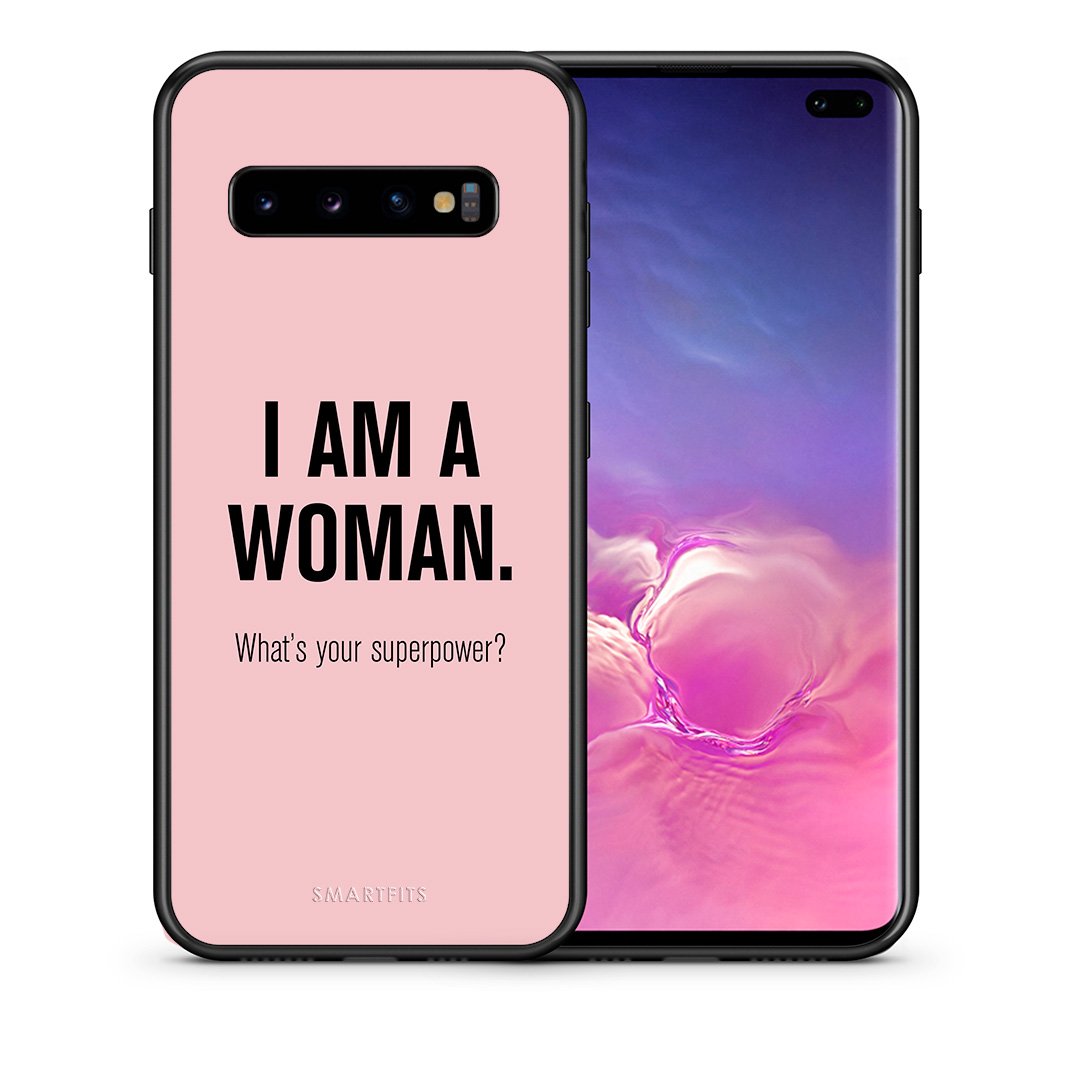 Θήκη Samsung S10+ Superpower Woman από τη Smartfits με σχέδιο στο πίσω μέρος και μαύρο περίβλημα | Samsung S10+ Superpower Woman case with colorful back and black bezels