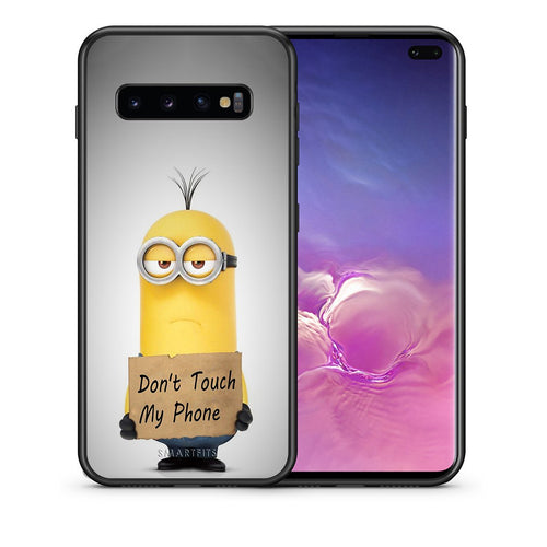 Θήκη Samsung S10+ Minion Text από τη Smartfits με σχέδιο στο πίσω μέρος και μαύρο περίβλημα | Samsung S10+ Minion Text case with colorful back and black bezels