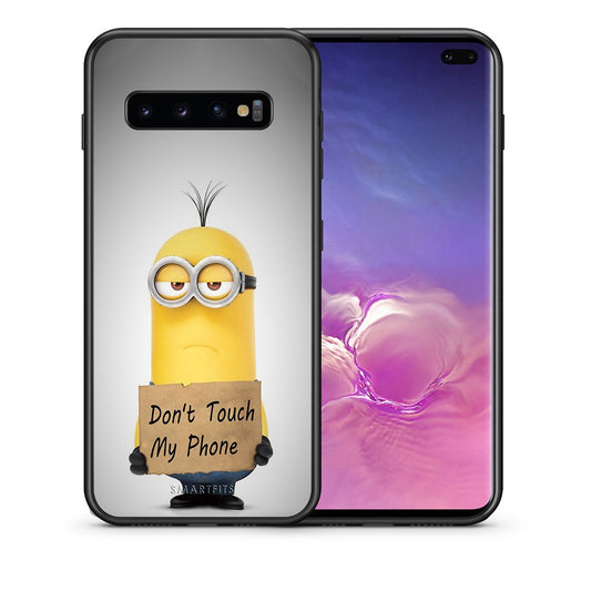 Θήκη Samsung S10+ Minion Text από τη Smartfits με σχέδιο στο πίσω μέρος και μαύρο περίβλημα | Samsung S10+ Minion Text case with colorful back and black bezels