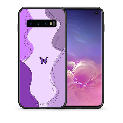 Θήκη Αγίου Βαλεντίνου Samsung S10+ Purple Mariposa από τη Smartfits με σχέδιο στο πίσω μέρος και μαύρο περίβλημα | Samsung S10+ Purple Mariposa case with colorful back and black bezels