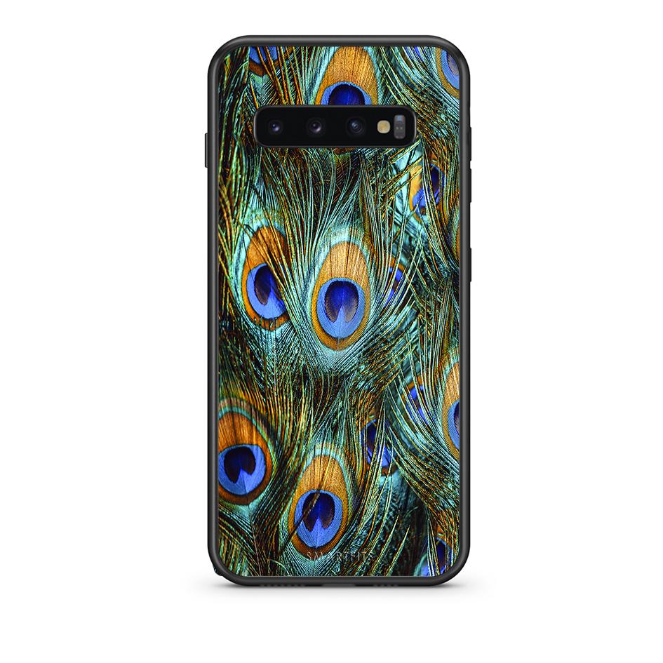samsung s10 plus Real Peacock Feathers θήκη από τη Smartfits με σχέδιο στο πίσω μέρος και μαύρο περίβλημα | Smartphone case with colorful back and black bezels by Smartfits