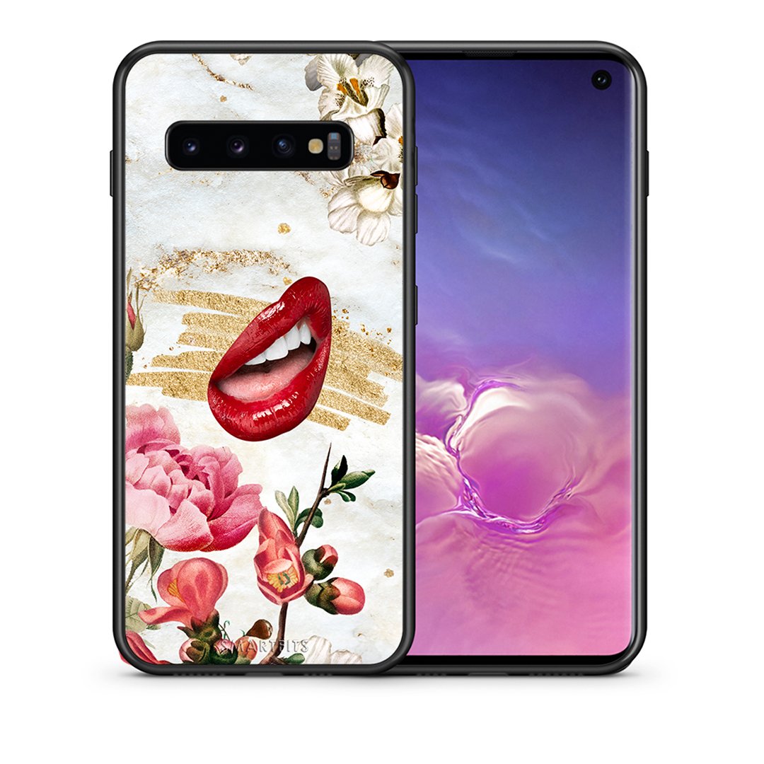 Θήκη Samsung S10 Red Lips από τη Smartfits με σχέδιο στο πίσω μέρος και μαύρο περίβλημα | Samsung S10 Red Lips case with colorful back and black bezels