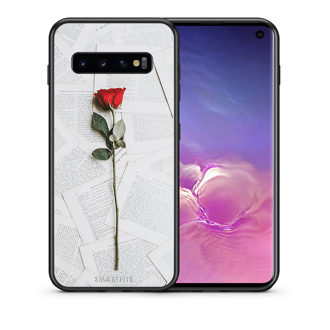 Θήκη Samsung S10 Red Rose από τη Smartfits με σχέδιο στο πίσω μέρος και μαύρο περίβλημα | Samsung S10 Red Rose case with colorful back and black bezels