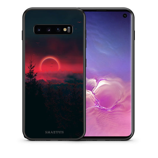 Θήκη Samsung S10 Sunset Tropic από τη Smartfits με σχέδιο στο πίσω μέρος και μαύρο περίβλημα | Samsung S10 Sunset Tropic case with colorful back and black bezels