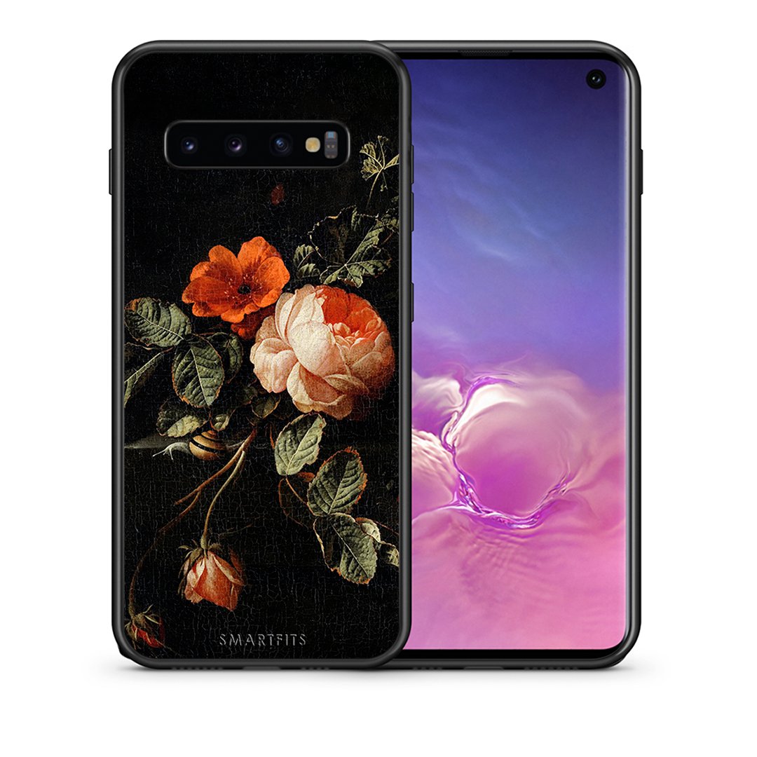 Θήκη Samsung S10+ Vintage Roses από τη Smartfits με σχέδιο στο πίσω μέρος και μαύρο περίβλημα | Samsung S10+ Vintage Roses case with colorful back and black bezels
