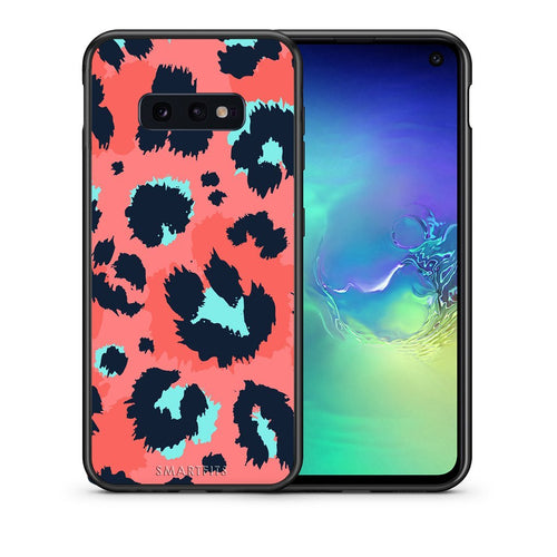 Θήκη Samsung S10e Pink Leopard Animal από τη Smartfits με σχέδιο στο πίσω μέρος και μαύρο περίβλημα | Samsung S10e Pink Leopard Animal case with colorful back and black bezels