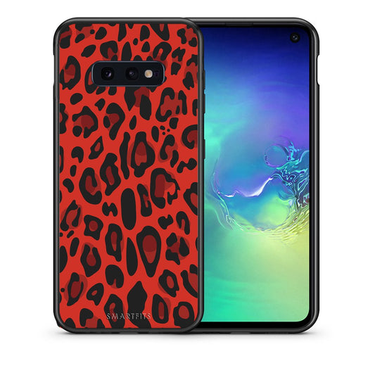 Θήκη Samsung S10e Red Leopard Animal από τη Smartfits με σχέδιο στο πίσω μέρος και μαύρο περίβλημα | Samsung S10e Red Leopard Animal case with colorful back and black bezels